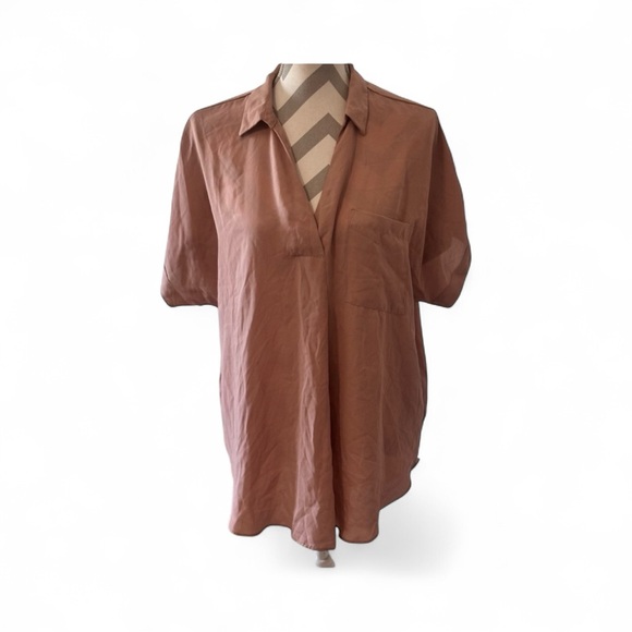 Womens Violet & Claire Rust Brown Satin Blouse – Short Sleeve Collared Top - Picture 1 of 5